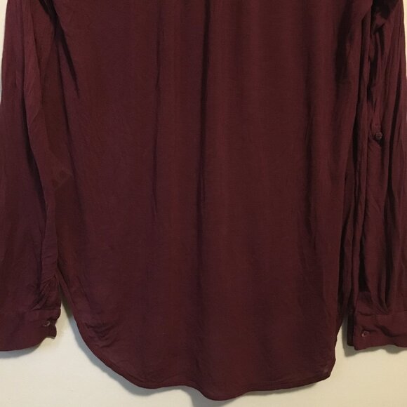 Babaton Dark Cherry Long Sleeve 1/4 Button Down Rayon Drop Hem Top - Picture 7 of 15